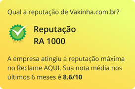 Imagem do reclame aqui, dizendo que nos últimos meses o consumidor avaliou o atendimento do vakinha como ótimo e que a nota média da empresa é 8.4/10